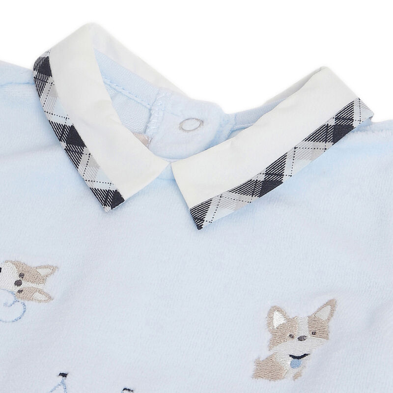 Boys Light Blue Applique Nappy Opening Babysuit image number 2